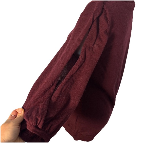 Talbots 3/4 Burgandy Merino Wool Sweater with Split Sleeve Size M - Picture 5 of 13